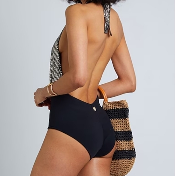 TWINSET NWT‎ Halter Top One-Piece Swimsuit Gold/Black B Cup Women's Size M - Picture 2 of 13